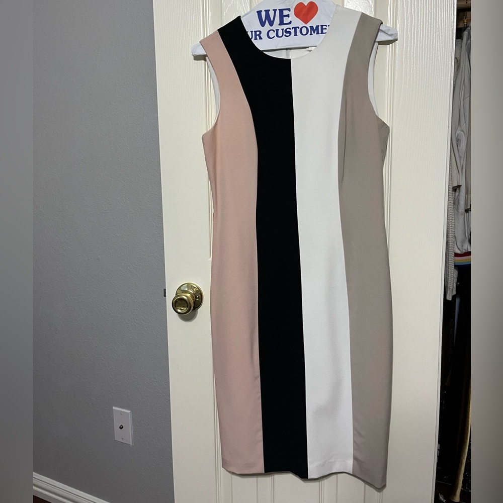 Calvin Klein Black and Cream Colorblock Midi Dress